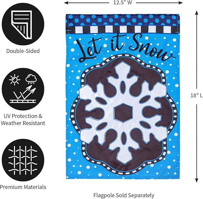 Evergreen Flag Patterned Snowflake Applique Garden Flag | 12x18 Inches Double Sided Christmas Garden Flag for Outside | Weather and Fade Resistant | Outdoor Flag Décor for Home, Yards and Gardens