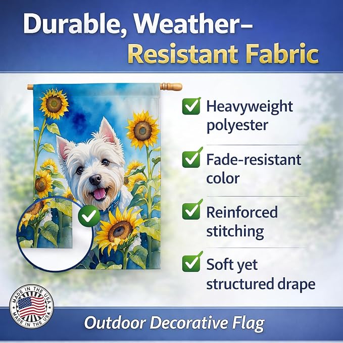 Caroline's Treasures DAC6174CHF Westie in Sunflowers House Flag Large Porch Sleeve Pole Decorative Outside Yard Banner Artwork Wall Hanging, Polyester, House Size, Multicolor