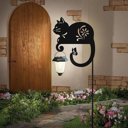 Cat Solar Lights Outdoor,Metal Black Cat Yard Decorations Outside for Garden Decor Stake,Solar Lights for Pathway,Women Gifts
