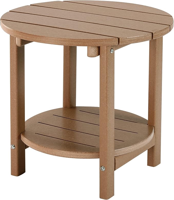 LZRS Round Adirondack Side Table Double End Table, Outdoor Side Tables for Patio, Backyard,Pool, Indoor Companion, Easy Maintenance & Weather Resistant(Teak)