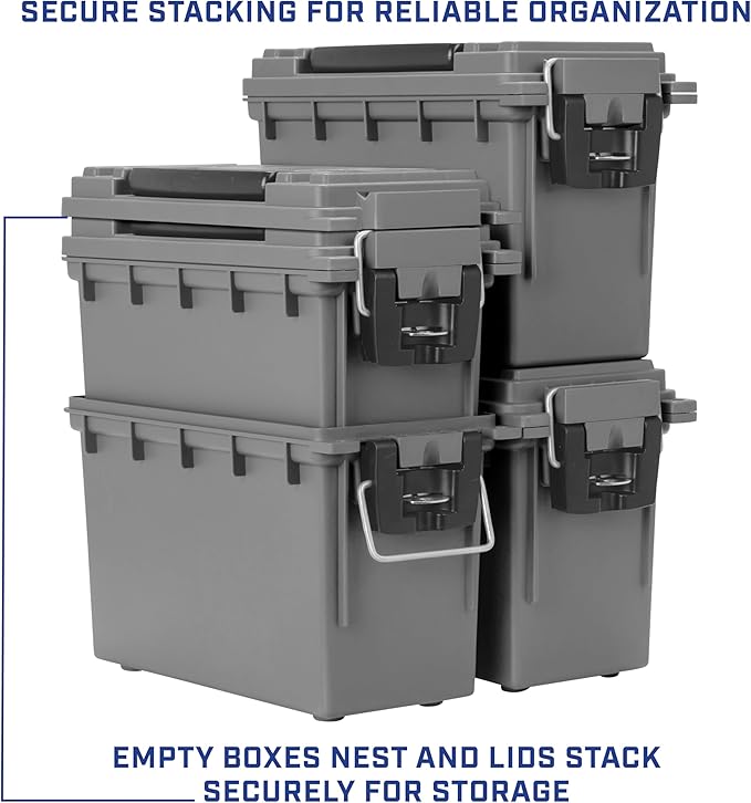 Sheffield Ammo Box Made in USA, Stackable Lockable Ammo Storage Box, Gray | 2 Pack Lockable Storage Box, Water & Dust Resistant Dry Box, Secures Hunting Gear, Gun Accessories, Supplies, Bullets