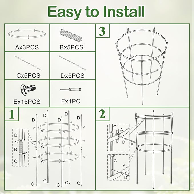 2 Set Titan Peony Plant Support Stakes Black Metal Peonies Cages 17.7" D x 35.4" H Tomato Cages Rings Sturdy Garden Plants Support Trellis for Climbing Plants