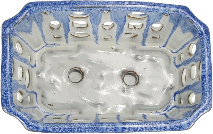 W&W Orchid Pot with Holes and Saucer for Repotting, Blue and White, 9.7 Inch