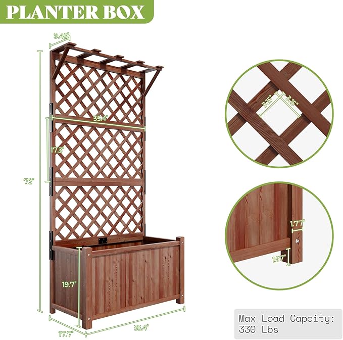AMERLIFE 2 Pack Raised Garden Bed with Trellis for Vegetables, Climbing Plants, Durable Natural Wood Planter Box with Drainage Holes, Privacy Planter for Outdoor Yard & Patio, Easy Assembly