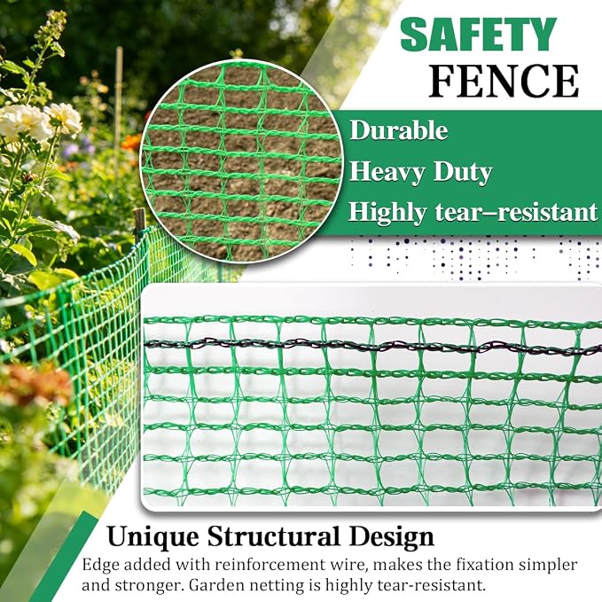 Garden Fence Temporary Fence, 4'x65' with 50 Zip Ties, Plastic Fencing Safety Fence Snow Fence, Construction Fencing for Yard, Deer, Pet, Rabbits, Chicken, Dogs, Animal Barrier, Green