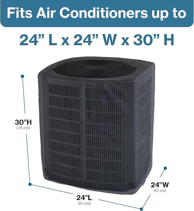 Air Conditioner Cover for Outside Units - 24”L x 24”W x 30”H inch, Heavy Duty 600D Tear Resistant Material, Weatherproof and Windproof, Universal Waterproof AC Unit Condenser Cover Outdoor – Black