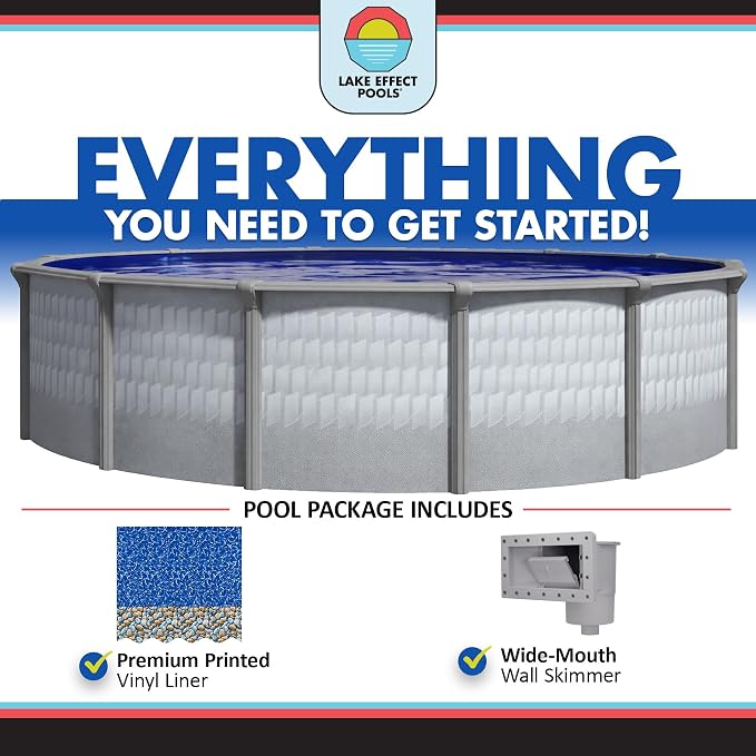 Lake Effect Pools 'Testudo' 18 ft Round Above Ground Swimming Pool | 52 Inch Resin Protected Steel Sided Walls | Bundle Includes: 25 Gauge Overlap Liner & Widemouth Skimmer