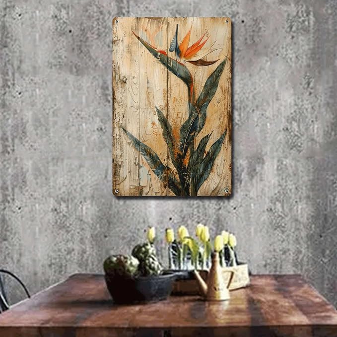 Metal Sign Tin Sign Vintage Wall Art Shabby Chic Bird of Paradise Tin Sign for Distressed Wood Art Vintage Aesthetics and Easy Mounting Boho Decorations for Home for Pub 8×12 Inches