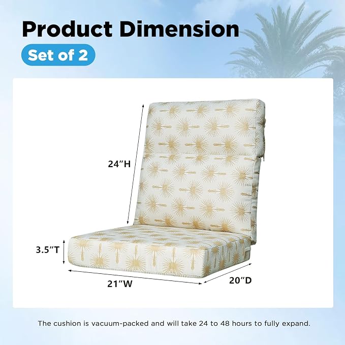 Outdoor Patio Chair Cushions 44x21x3.5 inch, Set of 2 Thicken Comfy Cushions for Rocker Non Slip Fade Shield Water Repellent High Back with Ties, Radiant Floral Brocade