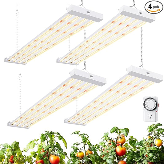 Barrina TX-L63 3FT Grow Lights for Indoor Plant, 252W (4 x 63W), 4 LED Panels Wider Coverage, Full Spectrum, High PPFD, Mechanical Timer, Linkable, Hanging Plant Light for Indoor, Seeding, 4 Packs