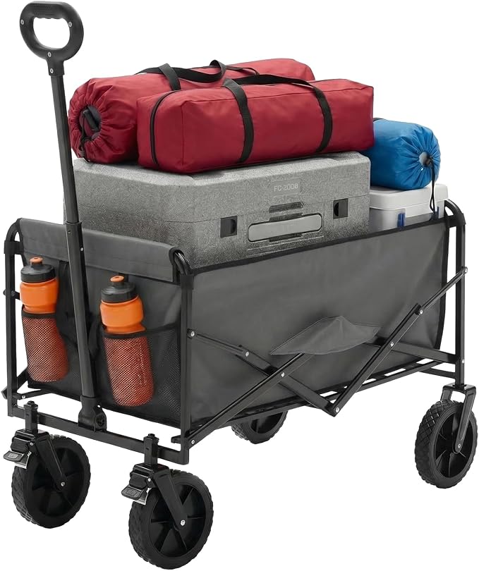 NEWBULIG Collapsible Wagon Cart, 102L Standard, Portable Heavy Duty Pull Cart with Lockable Wheels, 330 lbs Capacity, Adjustable Handle for Beach, Sports, Camping, Shopping & Garden, Gray
