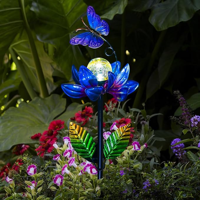 Solar Wind Spinners Outdoor, Butterfly Solar Wind Spinner with Cracked Ball Lights,Garden Spinners for Yard, Garden, Patio, Lawn Decor