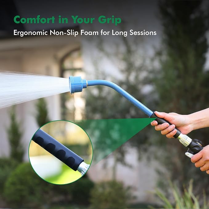 RESTMO Heavy Duty Full Metal 24 Inches Watering Wand, Gentle Soft Full Shower Sprayer Wand with Lockable Front Trigger, Hose Wand for Hanging Baskets, Shrubs, Plants, Flowers, Garden and Lawn, Blue