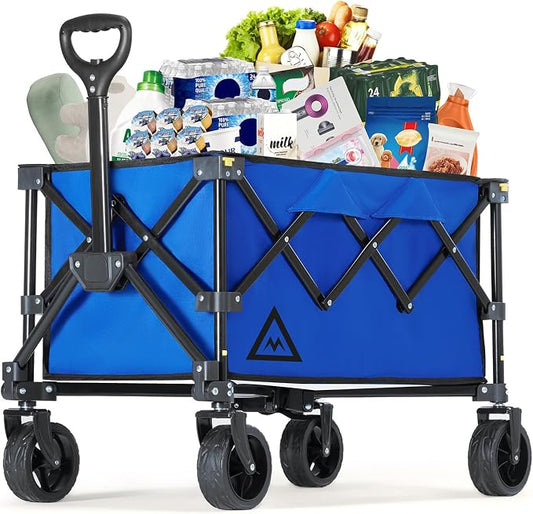 Wagon Cart Shopping Cart Large Capacity Collapsible Wagon with Wheels On Beach Garden Outdoor Utility Carts for Grocery All Terrain Portable Wagons Carts for Groceries Sand Camping Sports Blue