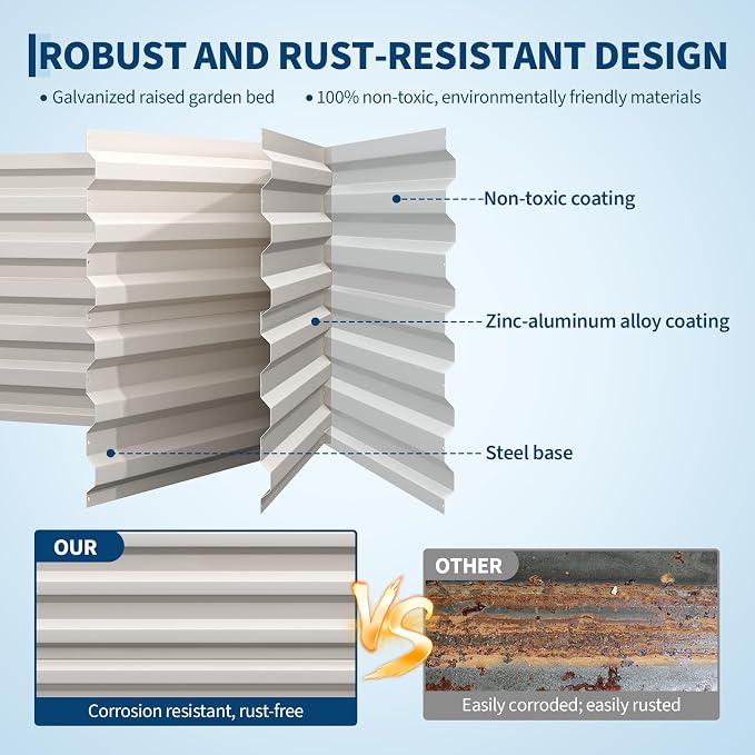 Garvee 6x3x2ft Galvanized Raised Garden Bed Outdoor,Rust-Resistant Raised Garden Beds for Gardening, Easy Assembly Outdoor Garden Box & Planters, Beige