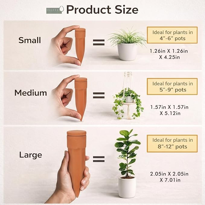 Honeydak 6pcs Medium Terracotta Watering Spikes with Lids 5'' Automatic Plant Waterer Self Watering Stake Planter Insert Slow Release Device for Bottles 5-9'' Pot Plants Indoor Outdoor Garden Vacation
