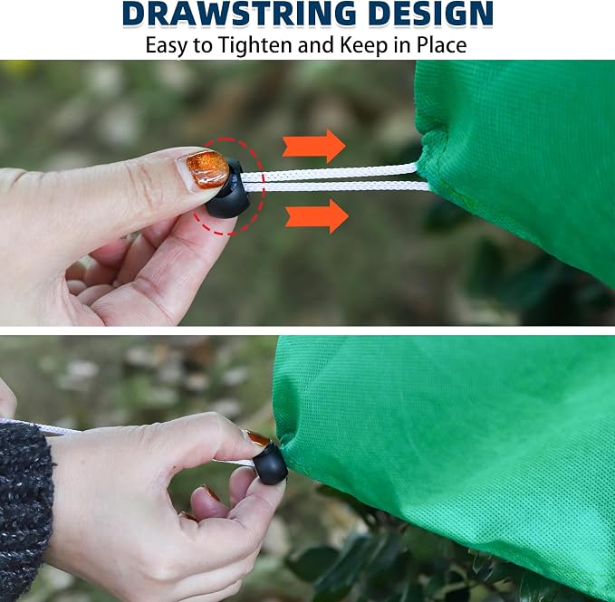 OUTCREATOR Plant Covers Freeze Protection, 2 Pack Frost Covers Cloth with Drawstring (39.3" x 17.7" x 15.7") Plant Protection Cover Bags Frost Blankets for Outdoor Winter Cold Weather Shrubs Trees