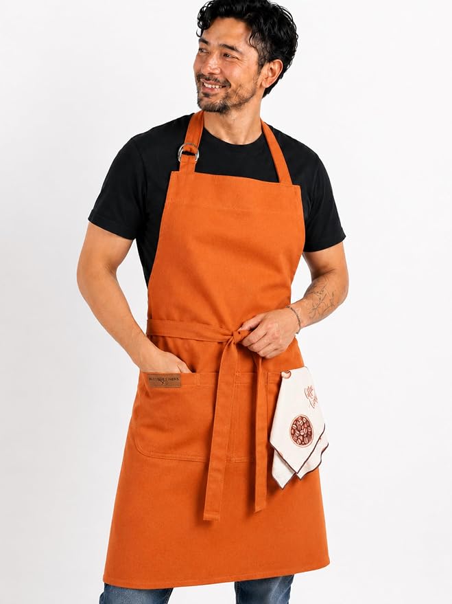 100% Cotton Kitchen Apron with 2 Pockets – Adjustable Chef Apron for Cooking Baking BBQ – Unisex Apron