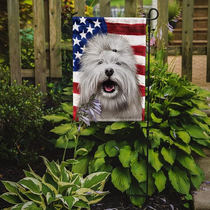 Caroline's Treasures CK6495GF Coton de Tulear Dog American Flag Garden Flag Mailbox Flag Decorative Yard Flag Banner Outside Patio Artwork Yard Flower Beds, Garden Size, Multicolor