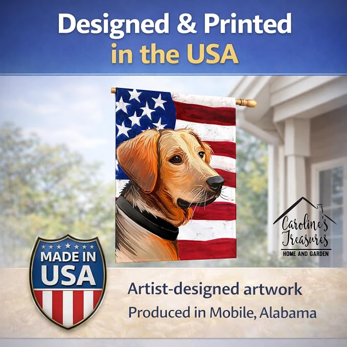 Caroline's Treasures CK6691CHF Schiller hound Dog American Flag House Flag Large Porch Sleeve Pole Decorative Outside Yard Banner Artwork Wall Hanging, Polyester, House Size, Multicolor