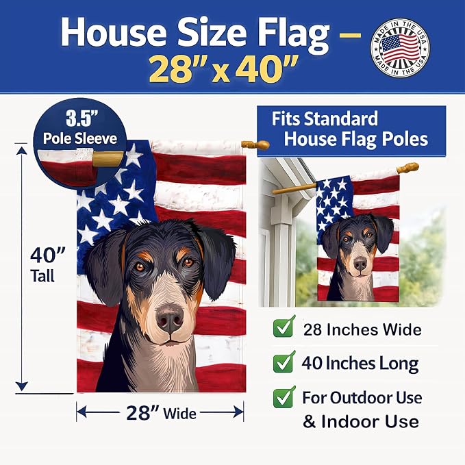 Caroline's Treasures CK6520CHF Eurohound Dog American Flag House Flag Large Porch Sleeve Pole Decorative Outside Yard Banner Artwork Wall Hanging, Polyester, House Size, Multicolor