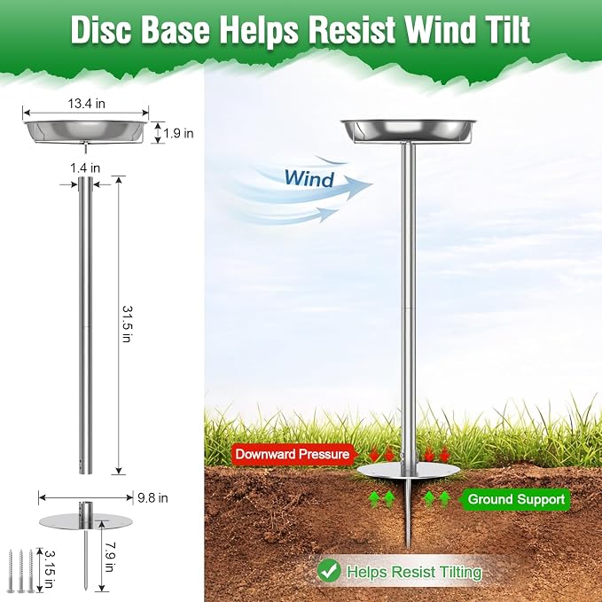 tinnmao 304 Stainless Steel Bird Bath for Outside, 40 Inch Tall Freestanding Metal Birdbath & Feeder with Removable Bowl for Garden Yard Patio Lawn
