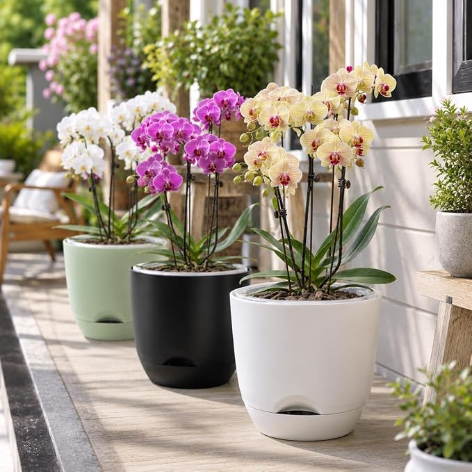 QCQHDU 7.2Inch Orchid Pots with Holes for Repotting, Double-Layer Plastic Self Watering Flower Pots for Indoor Plants with Drainage Holes, Clear Orchid Pot Match Decorative Orchid Container, 3 Packs