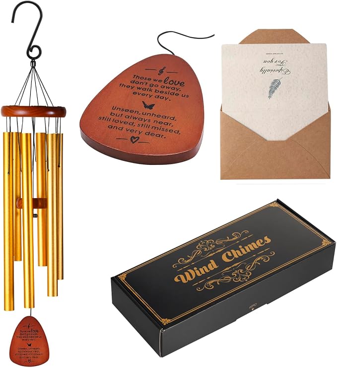 Memorial Wind Chimes for Loss of Loved One – Sympathy Wind Chimes for Dad, Mom, Baby, Brother, or Friend – Outdoor Bereavement Gift, Gold (Teardrop Design)