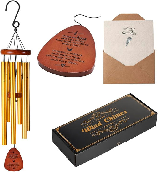 Memorial Wind Chimes for Loss of Loved One – Sympathy Wind Chimes for Dad, Mom, Baby, Brother, or Friend – Outdoor Bereavement Gift, Gold (Teardrop Design)
