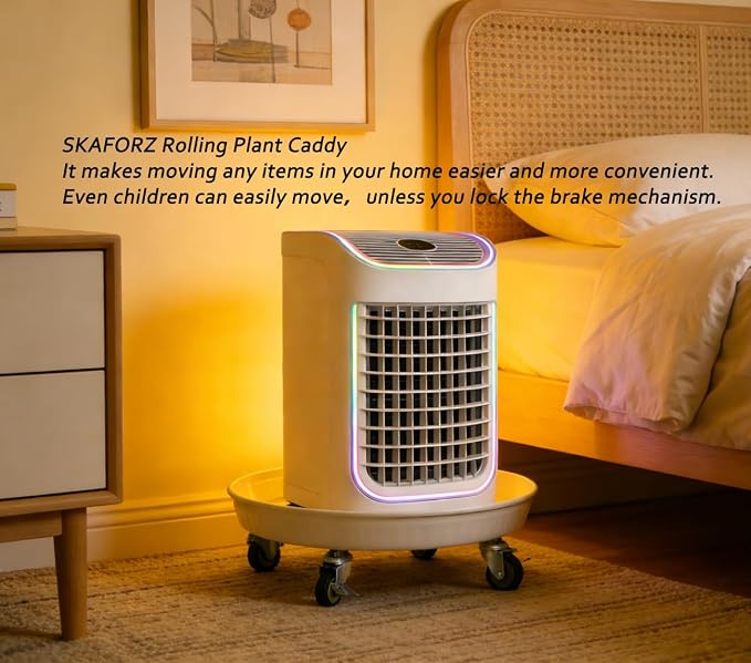 Rolling Planter Caddy(430lbs Capacity), Heavy Duty Metal Plant Stand with Brake Wheels Plant Dolly Mover Plant Pot Tray Saucer for Indoor Outdoor 16 Inches White 2Pack