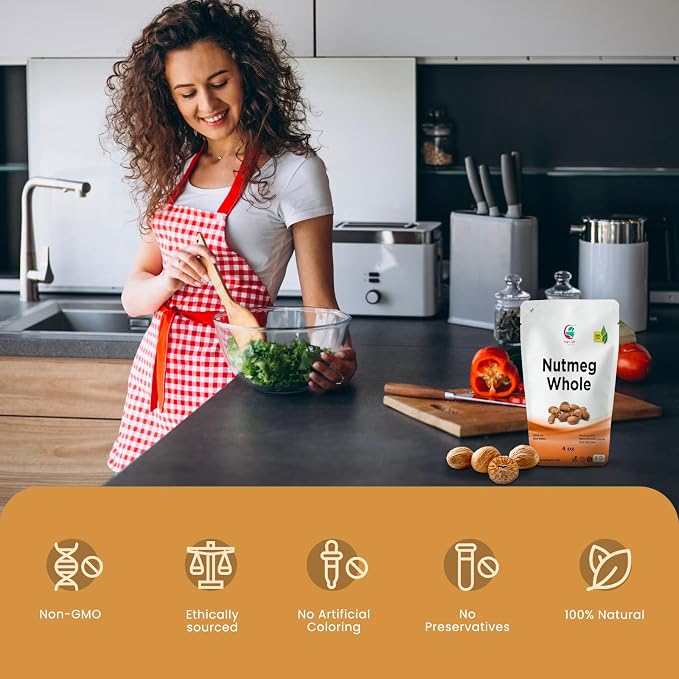 Yogi’s Gift® Nutmeg Whole 4oz (113g) – Premium Grade, Rich Aroma & Warm Flavor - Pure & Natural, Non-GMO - Perfect for Curries, Sauces, Mutton, Vegetable recipes