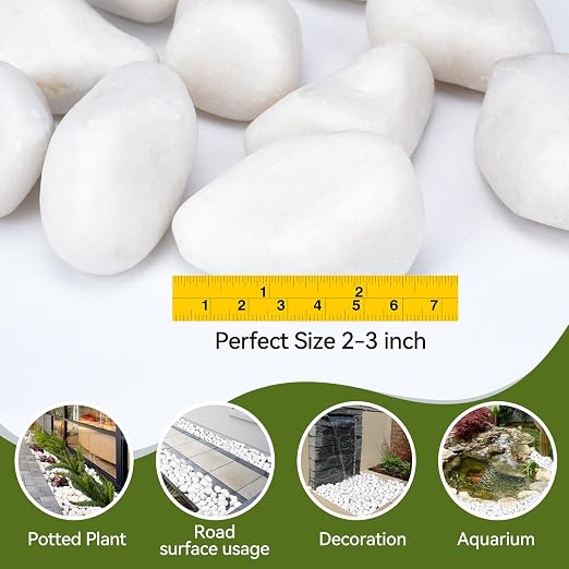 Pulovin 40 lbs White Rocks for Landscaping, 2-3 Inch Large White Rocks for Plants, Decorative Polished Stones for Garden, Walkways, Yard, Plants Pots, Vases, Crafts