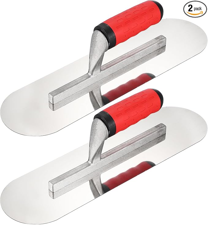 HARFINGTON 2 PCS Double Round Drywall Trowel 14" x 4", 402 Stainless Steel Concrete Finishing Trowel Art Paint Plastering Hand Tools with TPE Grip, for Concrete Cement, Silver
