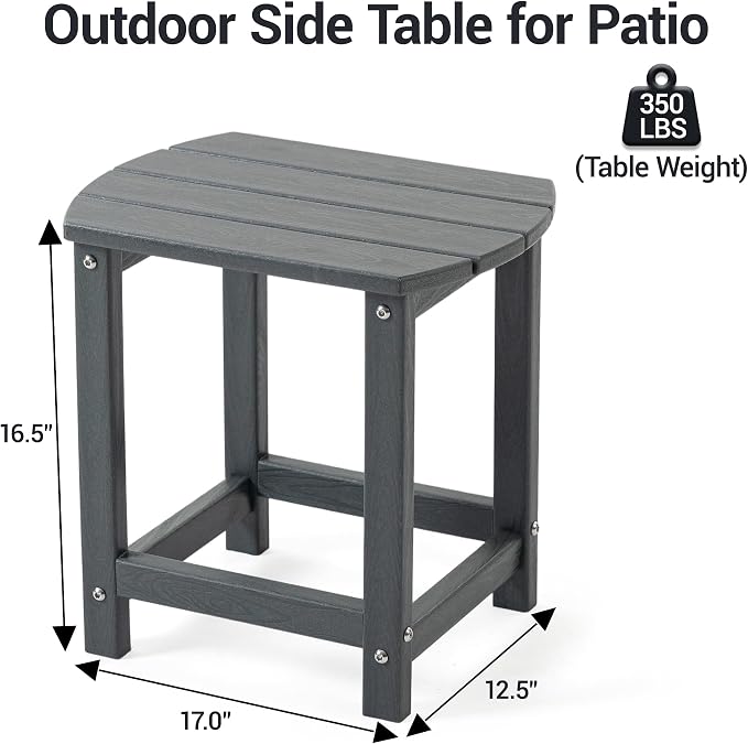 HDPE Patio Side End Table, Waterproof Outdoor Small Table for Patio, Garden, Poolside, Balcony, Deck, Porch, Backyard, Outdoor or Indoor Use, Grey