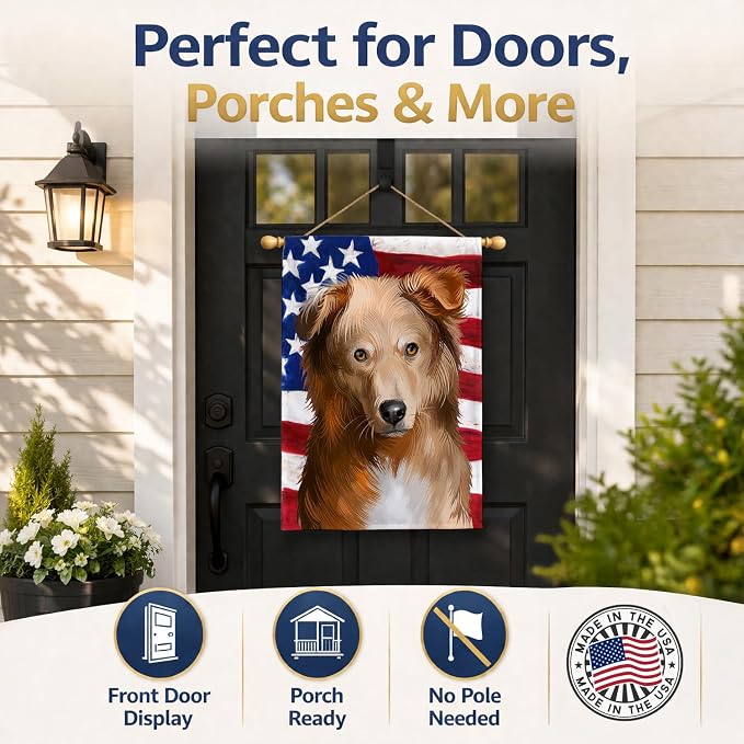 Caroline's Treasures CK6418CHF Basque Shepherd Dog American Flag House Flag Large Porch Sleeve Pole Decorative Outside Yard Banner Artwork Wall Hanging, Polyester, House Size, Multicolor