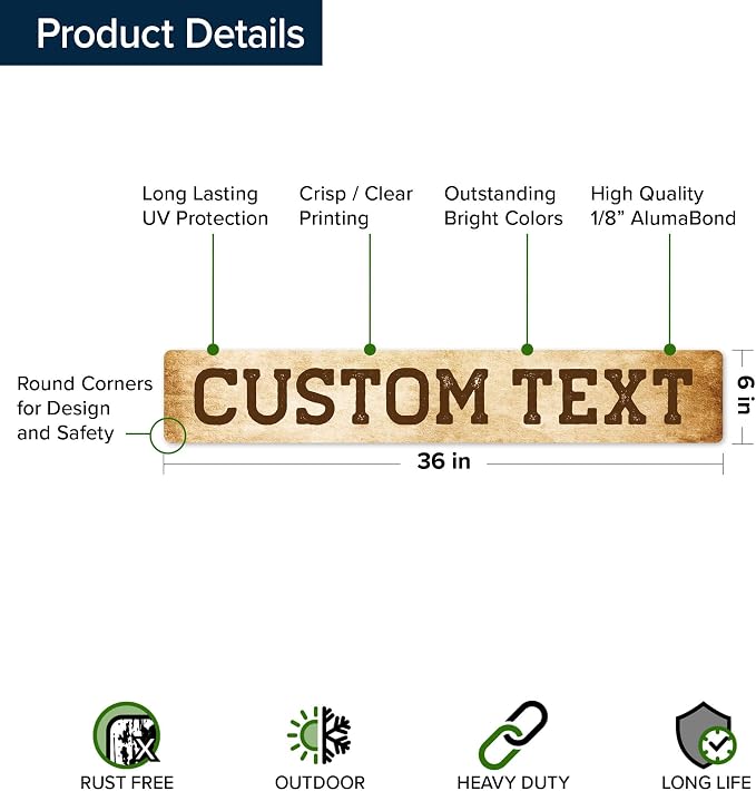 Custom Sign, Custom Street Sign, 11 Font Colors, 13 Font Styles, 4 Hole Options, 22 Sizes, 6x36 Inches, Rust Free DiBound, Fade Resistant, Made in USA by My Sign Center (Vintage)