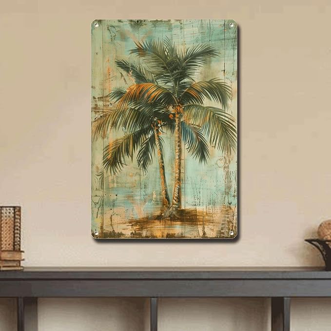 Metal Sign Tin Sign Vintage Wall Art Rustic Elegance Areca Palm Tin Sign for Vintage and Rustic Interiors Shabby Chic Decor and Corros Garden Metal Sign for Club 8×12 Inches