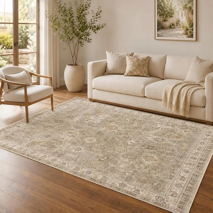 Washable 4'x6' Vintage Area Rug for Bedroom Living Room | Farmhouse Carpet For Bedroom Kitchen Office Hallway Entryway Printed Pattern Non-Slip Soft Stain-Resistant Easy To Clean