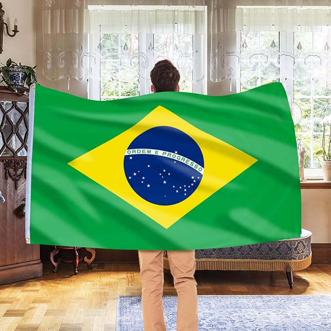 AhfuLife 2 Pcs Brazil Flag 3x5 Ft, Large Brazilian Flags for Outside - Double Side with Brass Eyelets for Olympic Party Decorations, Soccer Party Bar Garden Street Decoration Indoor Outdoor
