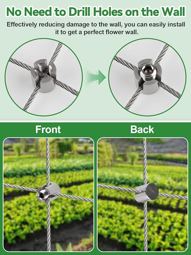 100FT Garden Wire Trellis for Climbing Plants, Kalolary T316 Stainless Steel Garden Trellis for Outdoor Wall-Mounted Heavy Duty Wire Trellis Kit Wire Ropes System Kit for Plants Vines Wall Decoration