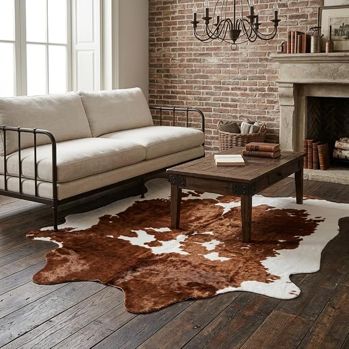 MustMat Faux Cow Hide Rug, American Rustic Decor Area Rug, 5'2" x 6'7" | Perfect for Living Rooms & Bedrooms, Matches Urban Western & Farmhouse Styles for Holiday & Party Decor