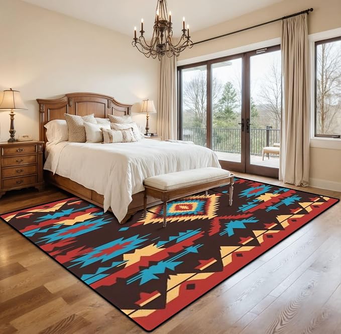 8x10 Area Rugs for Living Room Native American Southwest Aztec Navajo Seamless Pattern Tribal Washable Large Area Rug for Bedroom Non Slip Outdoor Carpets Soft Mats Kitchen Home Office Decor
