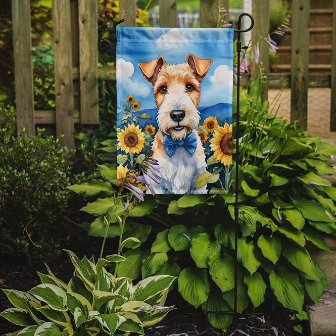 Caroline's Treasures DAC6079GF Fox Terrier in Sunflowers Garden Flag Mailbox Flag Decorative Yard Flag Banner Outside Patio Artwork Yard Flower Beds, Garden Size, Multicolor