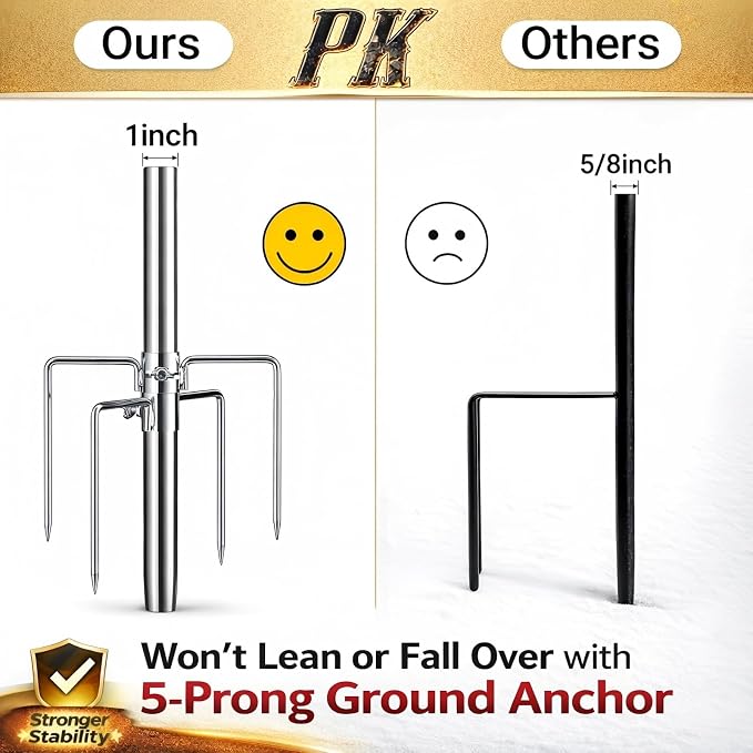 Flag Pole for Outside House in Ground - 9 ft Adjustable,5 Pronges Stake Base - Heavy Duty Inground Flag Pole Kit for Front Yard Garden Outdoor Camper, 1" Portable Flagpoles Residential Stand