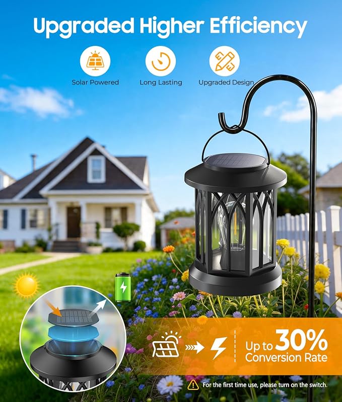 Solar Lanterns Outdoor Waterproof 4 Pack, Upgraded Solar Lantern Outdoor Lights with Wall Mount Kit, Hanging Solar Lights for Outside Decorative Patio Yard Path Porch Garden Decor