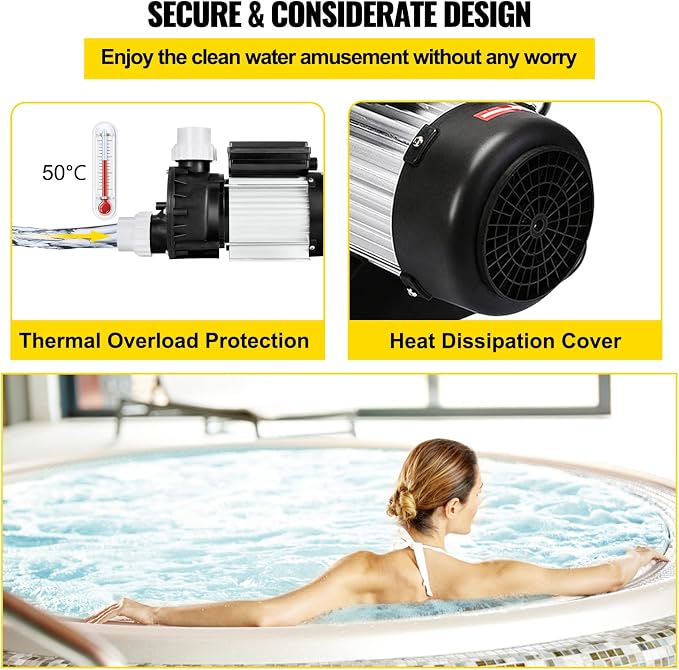 VEVOR Pool Spa Pump Above Ground 1/2 HP 110V Hot Tub 0.37KW Water Circulation Swimming Pool Pump