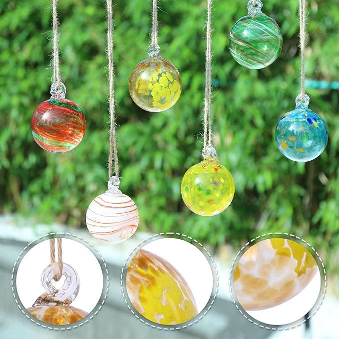 VCUTEKA Hanging Garden Gazing Balls, Glass Witch Ball for Outdoor Decor, 3" | 6pcs Hanging Gazing Balls, Hand-Blown Witch Ball Ornament Colorful Swirl Garden Globe for Outdoor Garden Lawn Yard Decorative