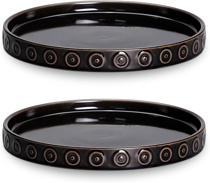 Eightpot Plant Water Catcher Tray, 2 Pack Ceramic Plant Saucer, 5.6 Inch Plant Pot Saucers for Indoor Outdoor, Round Plants Plates to Catch Water, Modern Decorative Plants Dish, Garden Gifts, Black