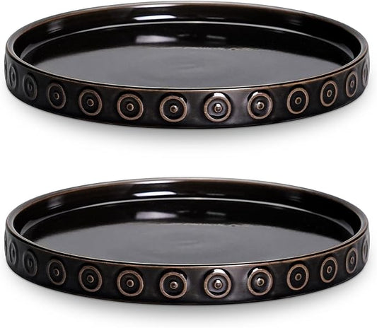 Eightpot Plant Water Catcher Tray, 2 Pack Ceramic Plant Saucer, 5.6 Inch Plant Pot Saucers for Indoor Outdoor, Round Plants Plates to Catch Water, Modern Decorative Plants Dish, Garden Gifts, Black