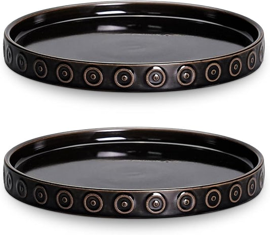 EightPot Plant Trays for Pots 7.5 Inch, 2 Pack Flower Pot Saucers, Round Ceramic Plant Saucers for Indoors Outdoors, Modern Plants Plates to Catch Water, Decorative Plants Dishes to Catch Water, Black
